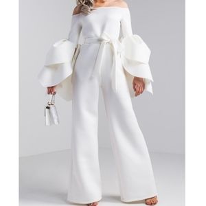 Wide leg petal sleeve jumpsuit
